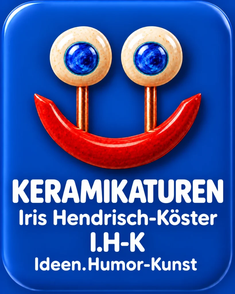 KERAMIKATUREN – Logo von Iris Hendrisch-Köster mit dem Schriftzug I.H-K · Ideen.Humor-Kunst